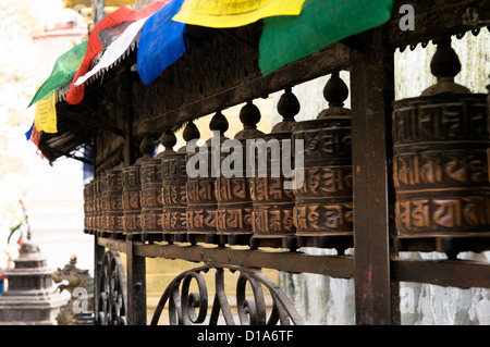 Roues de prière, Swayambhunath, Katmandou, Népal Banque D'Images