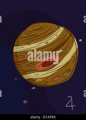 Jupiter et ses quatre principales lunes en orbite Banque D'Images