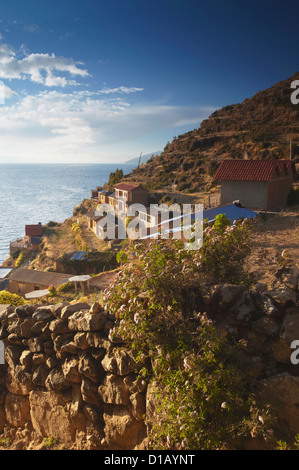 Village de Yumani sur Isla del Sol (Île du Soleil), le Lac Titicaca, en Bolivie Banque D'Images