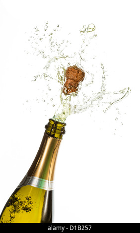 Bouteille de champagne popping Banque D'Images