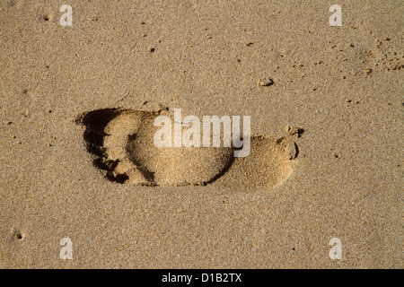 Empreinte dans le sable à Polihale State Park et plage situé sur la côte ouest de l'île de Kauai, Hawaii, USA. Banque D'Images