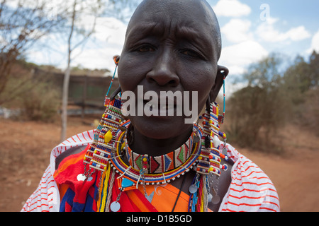 Masaï au Fonds d'indemnisation du prédateur, le jour de la paye du Ranch de groupe Mbirikani, Kenya, Afrique, Banque D'Images