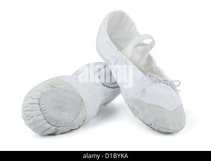 Paire de chaussons de ballet blanc isolated on white Banque D'Images