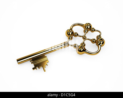 Vintage gold key. Isoleted on white Banque D'Images