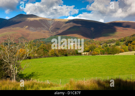 Vue sur Champs vers Skiddaw Plage dans la Parc National de Lake District. Banque D'Images