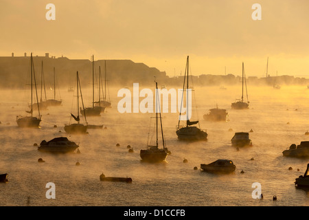 Bateaux amarrés sur l'estuaire de la Teign à Teignmouth. Banque D'Images