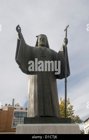 Statue de l'Archevêque Damaskinos Papandreou (3 mars 1891 - 20 mai 1949), Athènes, Grèce Banque D'Images