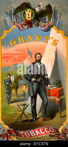Grant's tabac - Général Ulysses Simpson Grant, pendant la guerre civile, debout devant sa tente, tenant un cigare. Banque D'Images