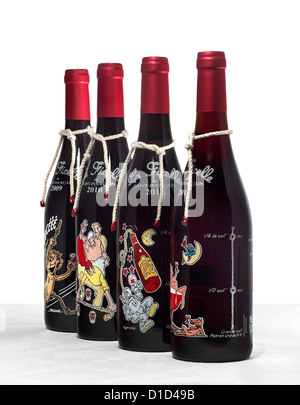 Saint Pourçain bouteilles de vin rouge nouveau dont le nom est "La Chaîne". Bouteilles de vin rouge primeur de St Pourçain. Banque D'Images