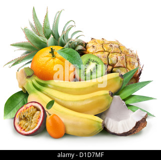 Fruits exotiques sur un fond blanc. Banque D'Images