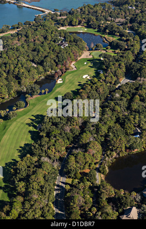 Vue aérienne de la River Golf Course sur Kiawah Island, Caroline du Sud. Banque D'Images