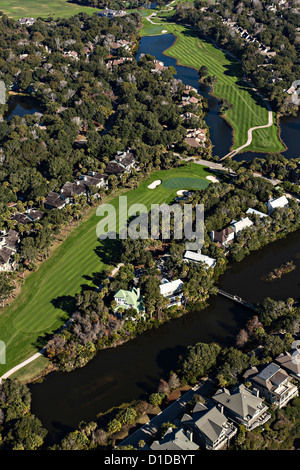 Vue aérienne de la River Golf Course sur Kiawah Island, Caroline du Sud. Banque D'Images