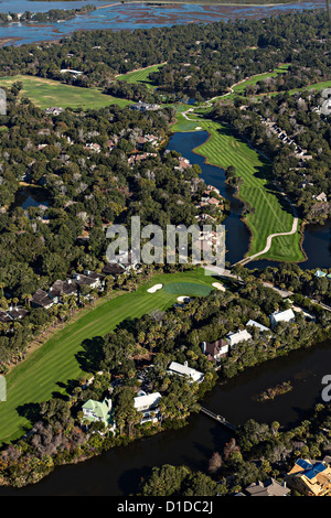 Vue aérienne de la River Golf Course sur Kiawah Island, Caroline du Sud. Banque D'Images