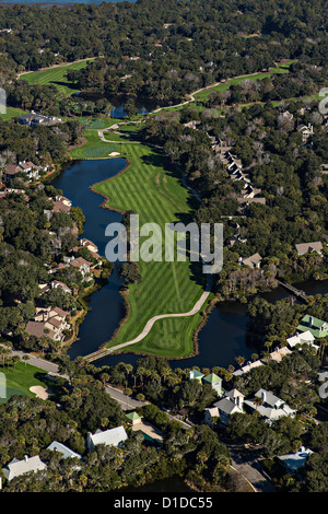 Vue aérienne de la River Golf Course sur Kiawah Island, Caroline du Sud. Banque D'Images