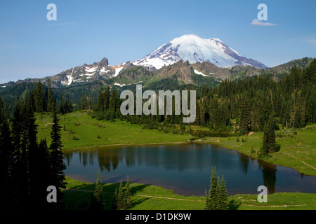 Tipsoo Lake et le Mont Rainier à Mount Rainier National Park, Washington, USA. Banque D'Images