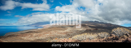 Panorama depuis le Montana Puerto de Naos, à Tacoron plus westards et El Julan, au sud d'El Hierro, Îles Canaries Banque D'Images