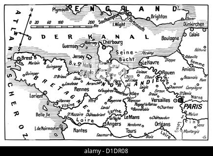 Carte allemande de la zone de combat du front occidental dans le nord de la France montrant la côte de la Manche en août 1944. Fotoarchiv für Zeitgeschichte Banque D'Images