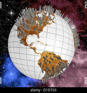 Planète couverte d'édifices patrimoniaux et gratte-ciel Banque D'Images