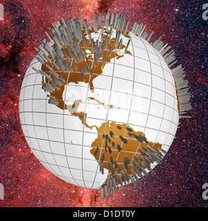 Planète couverte d'édifices patrimoniaux et gratte-ciel Banque D'Images