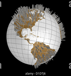 Planète couverte d'édifices patrimoniaux et gratte-ciel Banque D'Images