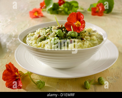 Risotto au Pesto de Capucine Banque D'Images