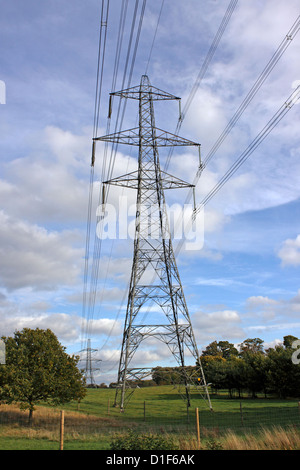 NATIONAL GRID ET LES FRAIS GÉNÉRAUX D'ÉLECTRICITÉ PYLÔNE 400kv câbles. L'Essex au Royaume-Uni. Banque D'Images