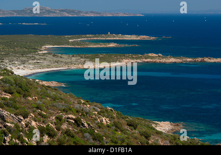 Vue de la côte de la Corse, près de Bonifacio appelée Réserve Naturelle des Bouches de Bonifacio, Corse, France, Méditerranée Banque D'Images