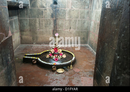 Shiva lingum et yoni, symbole de la déesse Shakti, Muktesvara temple Deula, 970AD, Bhubaneshwar, Orissa, Inde Banque D'Images