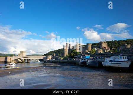 Estuaire de la rivière Conwy et château médiéval en été, UNESCO World Heritage Site, Gwynedd, au nord du Pays de Galles, Royaume-Uni, Europe Banque D'Images