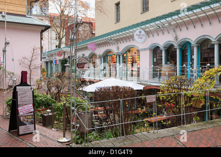 Boutiques mode et un café dans le jardin de la cour historique restauré de Hackesche Hofe dans l'ancien Berlin-est, Allemagne Banque D'Images