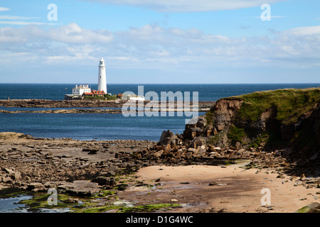 St Mary's phare sur l'Île Sainte Marie, Whitley Bay, North Tyneside, Tyne et Wear, Angleterre, Royaume-Uni, Europe Banque D'Images