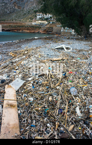 Des débris de plage, les déchets, les déchets rejetés après la tempête Banque D'Images