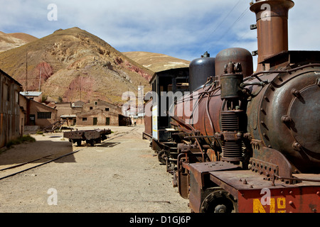 La vieille ville fantôme minière de Pulacayo, patrimoine industriel, a lié à Butch Cassidy et le Sundance Kid, Bolivie Banque D'Images