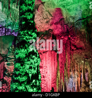 Spectacle de lumière, à l'intérieur des grottes d'Arta, Llevant, Majorque, Iles Baléares, Espagne, Europe Banque D'Images