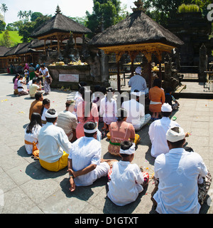 Groupe d'hindous priaient à Pura Temple Tirta Empul, Bali, Indonésie, Asie du Sud, Asie Banque D'Images