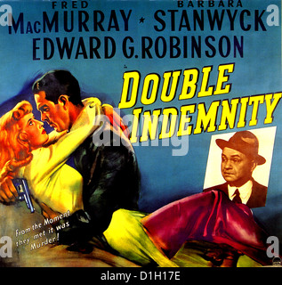 INDEMINITY DOUBLE Affiche pour 1956 RKO film avec Barbara Stanwyck, Edward G. Robinson et Fred MacMurray Banque D'Images