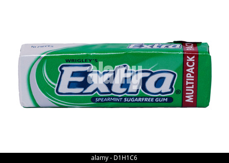 Un paquet de Wrigley's Extra Spearmint Chewing-gum sans sucre sur un fond blanc Banque D'Images