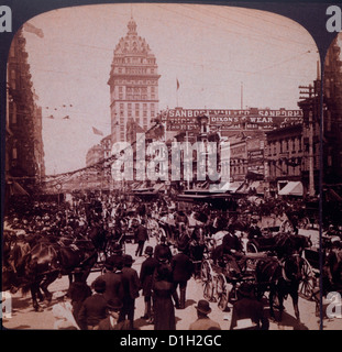 Grande foule sur Market Street, San Francisco, Californie, USA, 1901 Banque D'Images