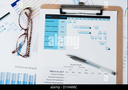 Diagramme de Gantt imprimés sur papier blanc avec un stylo sur elle Banque D'Images