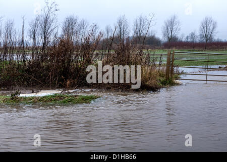 Les champs et les routes inondées près de Chelmsford dans l'Essex, Boreham et 22 décembre 2012. UK. Banque D'Images