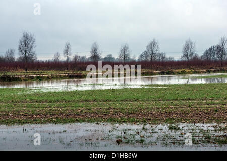 Les champs et les routes inondées près de Chelmsford dans l'Essex, Boreham et 22 décembre 2012. UK. Banque D'Images