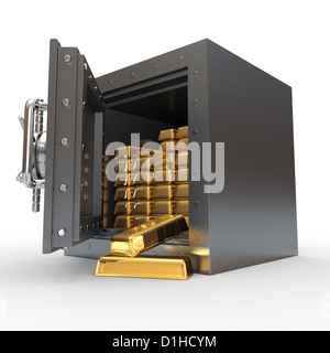 Pile de lingots d'or dans des chambres fortes. 3d Banque D'Images