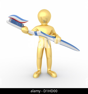 Brosse à dents avec des hommes blancs sur fond isolé. 3d Banque D'Images