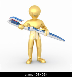 Brosse à dents avec des hommes blancs sur fond isolé. 3d Banque D'Images