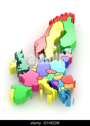 Carte en trois dimensions de l'Europe sur fond blanc isolé. 3d Banque D'Images