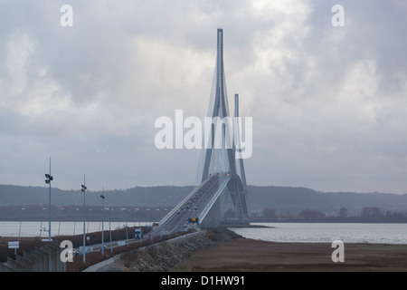 Pont du pont de Normandie, à l'embouchure de la Seine Banque D'Images