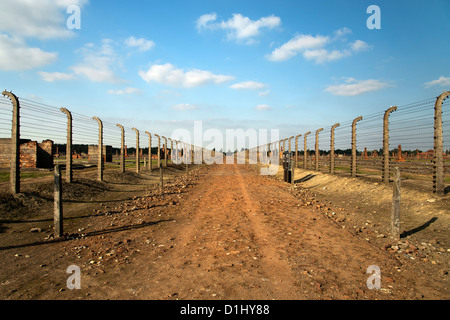 Vue sur l'ancienne d'Auschwitz II-Birkenau camp de concentration en Pologne du sud. Banque D'Images