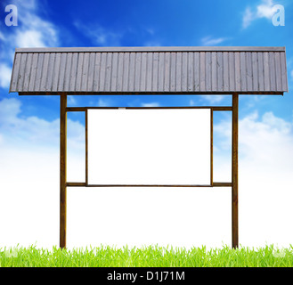 Pancarte en bois avec Prairie et ciel bleu Banque D'Images