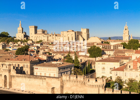 Avignon en Provence - vue sur les murs de la ville et palais des Papes Banque D'Images