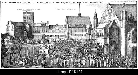 L'exécution de Johan van Oldenbarnevelt, 1547 - 1619, le 13 mai 1619, un homme d'État néerlandais et fondateur de la République néerlandaise Banque D'Images